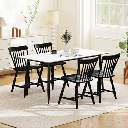 Windsor Dining Chairs Set of 2 with Curved Spindle Back-Black - Black - Dining Chairs