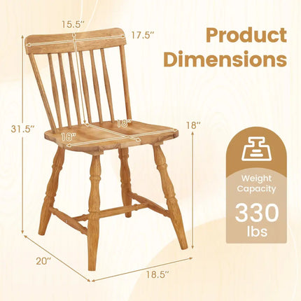 Windsor Dining Chairs Set of 2 with Curved Spindle Back-Natural - Natural - Dining Chairs