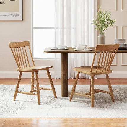 Windsor Dining Chairs Set of 2 with Curved Spindle Back-Natural - Natural - Dining Chairs