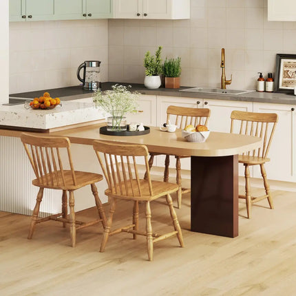 Windsor Dining Chairs Set of 2 with Curved Spindle Back-Natural - Natural - Dining Chairs