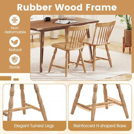Windsor Dining Chairs Set of 2 with Curved Spindle Back-Natural - Natural - Dining Chairs