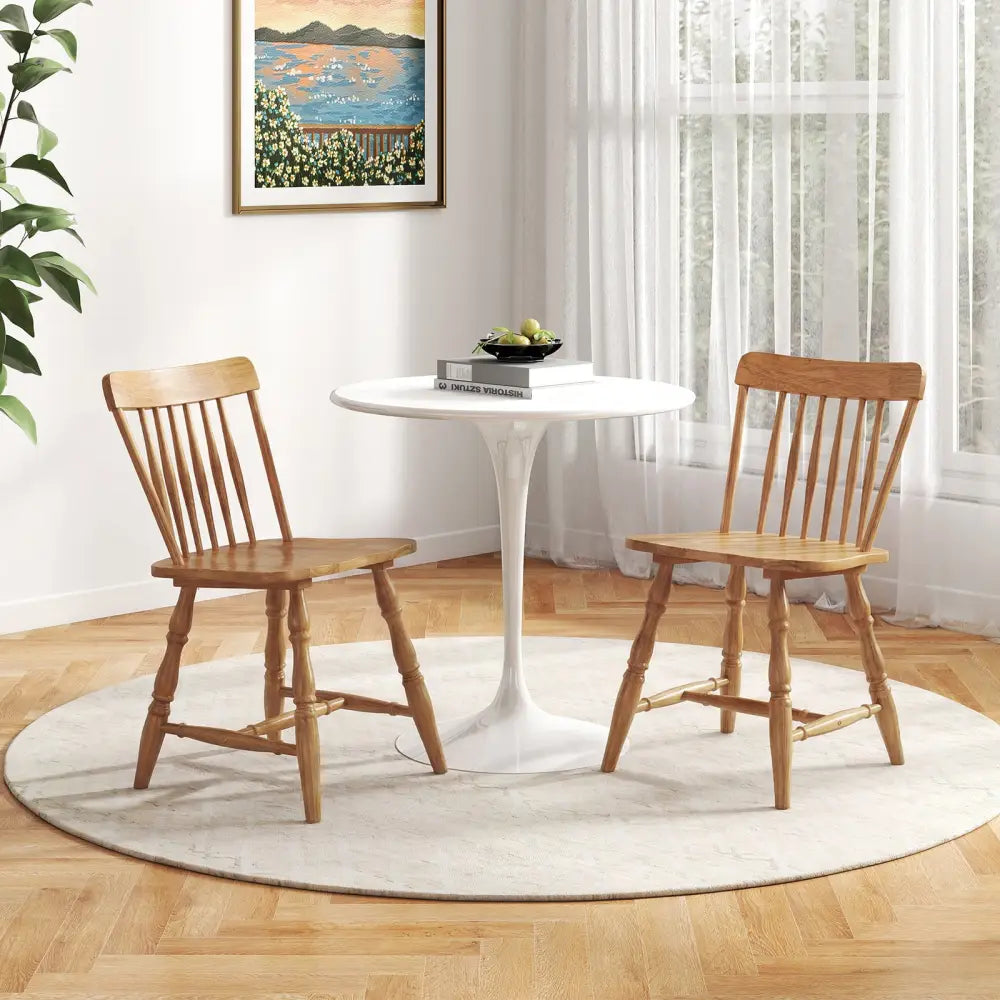 Windsor Dining Chairs Set of 2 with Curved Spindle Back-Natural - Natural - Dining Chairs