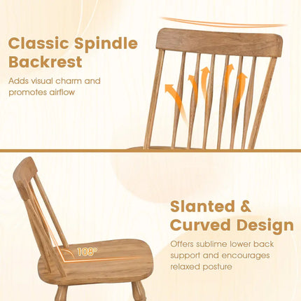 Windsor Dining Chairs Set of 2 with Curved Spindle Back-Natural - Natural - Dining Chairs