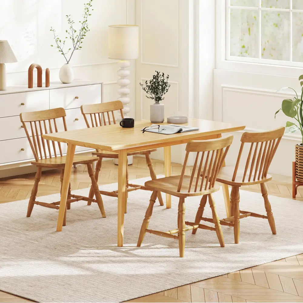 Windsor Dining Chairs Set of 2 with Curved Spindle Back-Natural - Natural - Dining Chairs