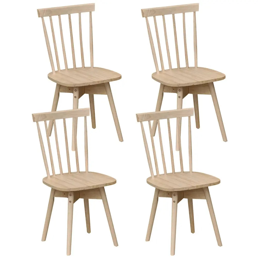 Windsor Dining Chairs Set of 4 Mid Century Rubber Wood Kitchen Chairs with Swivel Seat-Natural - Natural - Dining Chairs