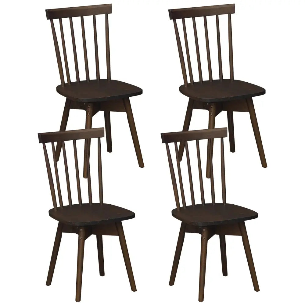 Windsor Dining Chairs Set of 4 Mid Century Rubber Wood Kitchen Chairs with Swivel Seat-Walnut - Walnut - Dining Chairs
