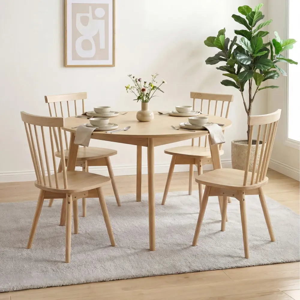 Windsor Dining Chairs Set of 4 Mid Century Rubber Wood Kitchen Chairs with Swivel Seat-Natural - Natural - Dining Chairs