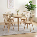 Windsor Dining Chairs Set of 4 Mid Century Rubber Wood Kitchen Chairs with Swivel Seat-Natural - Natural - Dining Chairs