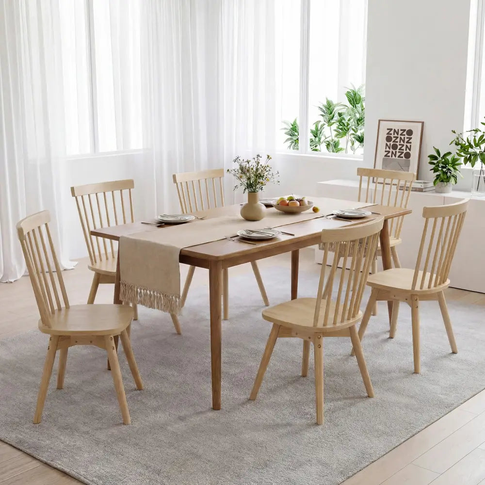 Windsor Dining Chairs Set of 4 Mid Century Rubber Wood Kitchen Chairs with Swivel Seat-Natural - Natural - Dining Chairs