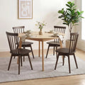 Windsor Dining Chairs Set of 4 Mid Century Rubber Wood Kitchen Chairs with Swivel Seat-Walnut - Walnut - Dining Chairs