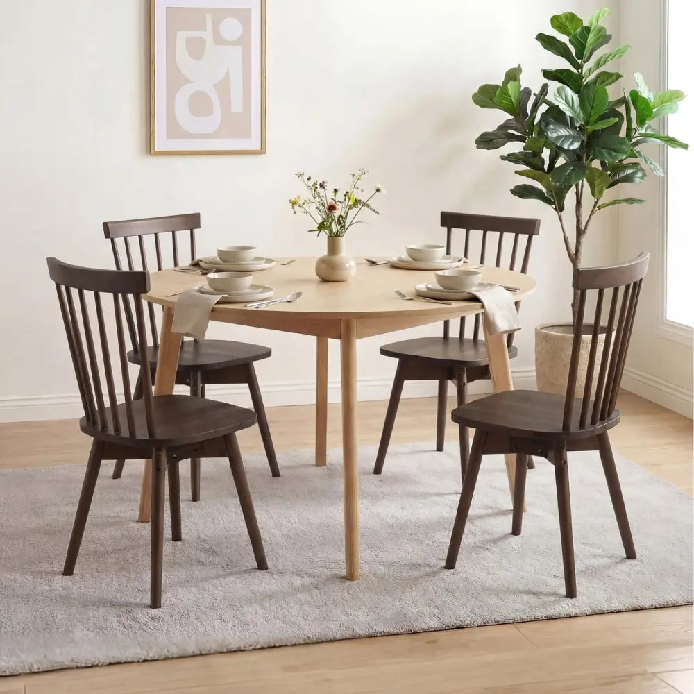 Windsor Dining Chairs Set of 4 Mid Century Rubber Wood Kitchen Chairs with Swivel Seat-Walnut - Walnut - Dining Chairs