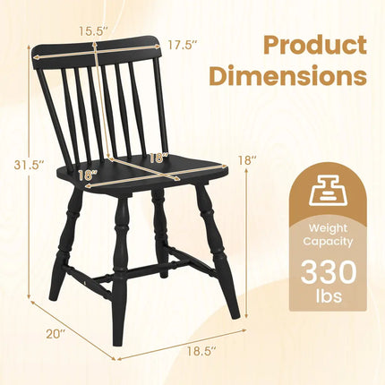 Windsor Dining Chairs Set of 4 with Curved Spindle Back-Black - Black - Dining Chairs