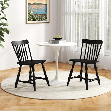 Windsor Dining Chairs Set of 4 with Curved Spindle Back-Black - Black - Dining Chairs