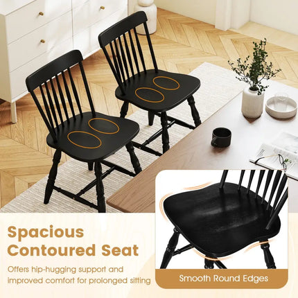 Windsor Dining Chairs Set of 4 with Curved Spindle Back-Black - Black - Dining Chairs