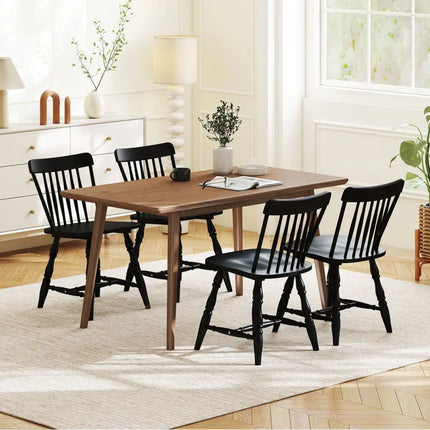 Windsor Dining Chairs Set of 4 with Curved Spindle Back-Black - Black - Dining Chairs