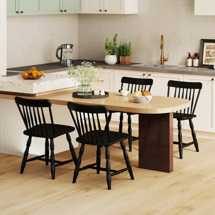 Windsor Dining Chairs Set of 4 with Curved Spindle Back-Black - Black - Dining Chairs
