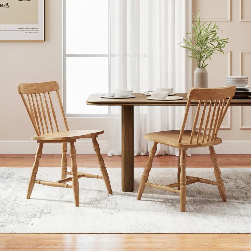 Windsor Dining Chairs Set of 4 with Curved Spindle Back-Natural - Natural - Dining Chairs
