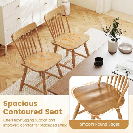 Windsor Dining Chairs Set of 4 with Curved Spindle Back-Natural - Natural - Dining Chairs