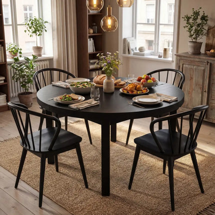 Windsor Dining Chairs Set of 4 with Spindle Backrest-Black - Black - Dining Chairs