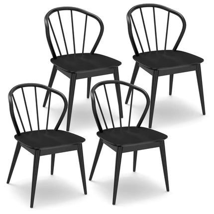 Windsor Dining Chairs Set of 4 with Spindle Backrest-Black - Black - Dining Chairs