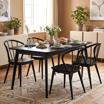 Windsor Dining Chairs Set of 4 with Spindle Backrest-Black - Black - Dining Chairs