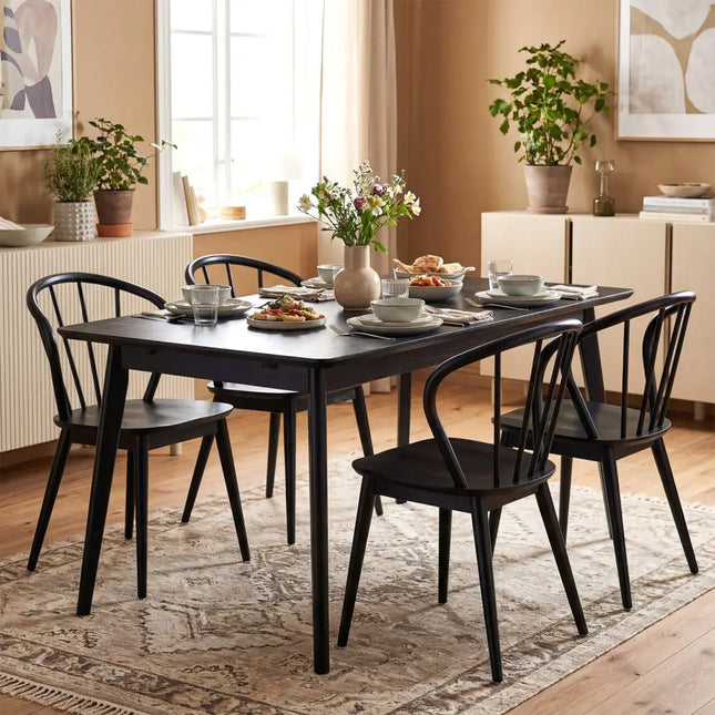 Windsor Dining Chairs Set of 4 with Spindle Backrest-Black - Black - Dining Chairs