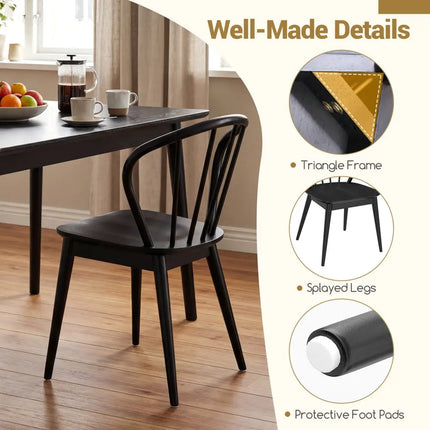Windsor Dining Chairs Set of 4 with Spindle Backrest-Black - Black - Dining Chairs