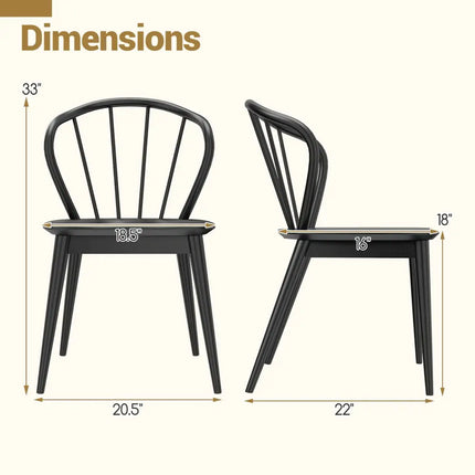 Windsor Dining Chairs Set of 4 with Spindle Backrest-Black - Black - Dining Chairs