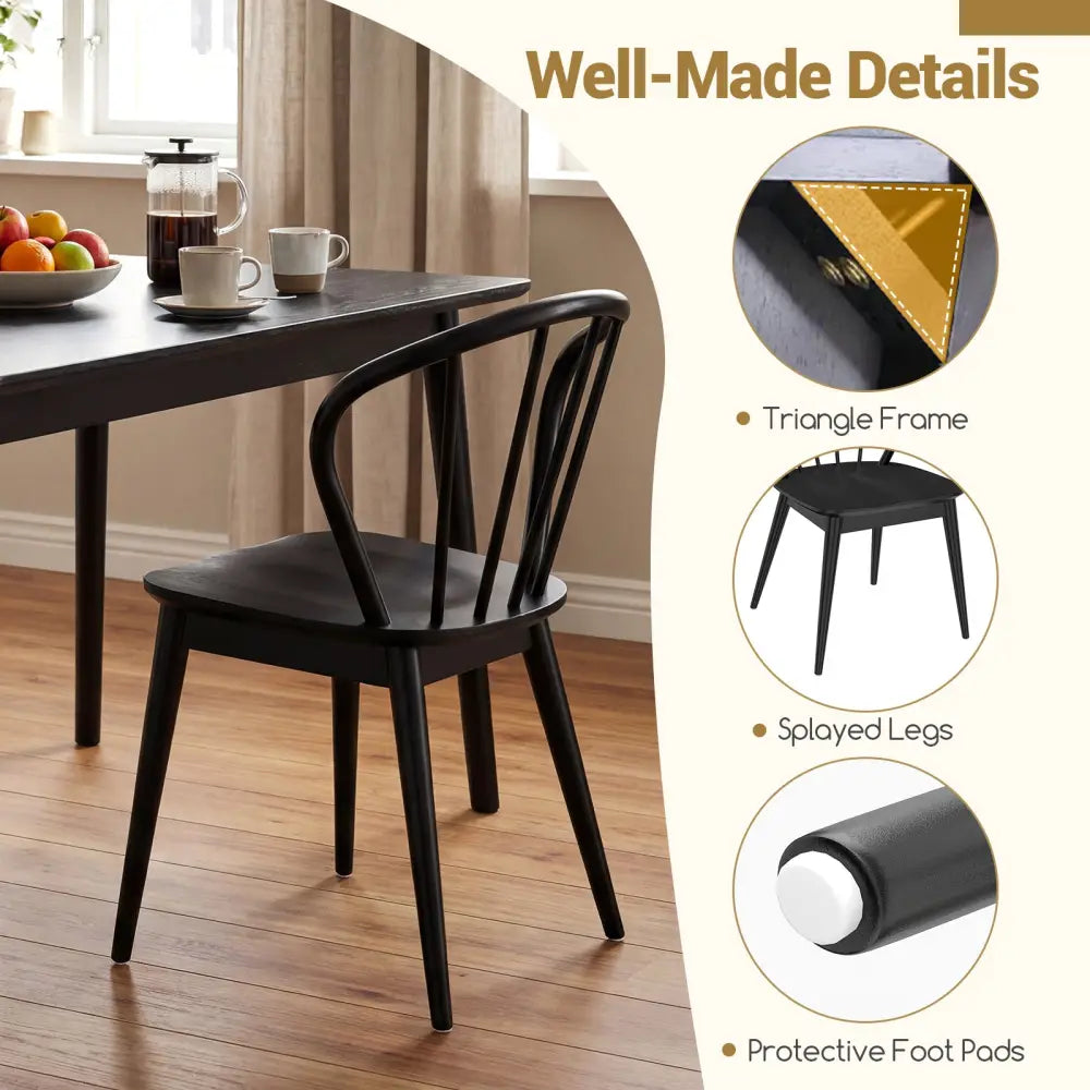 Windsor Dining Chairs Set of 4 with Spindle Backrest-Black - Black - Dining Chairs