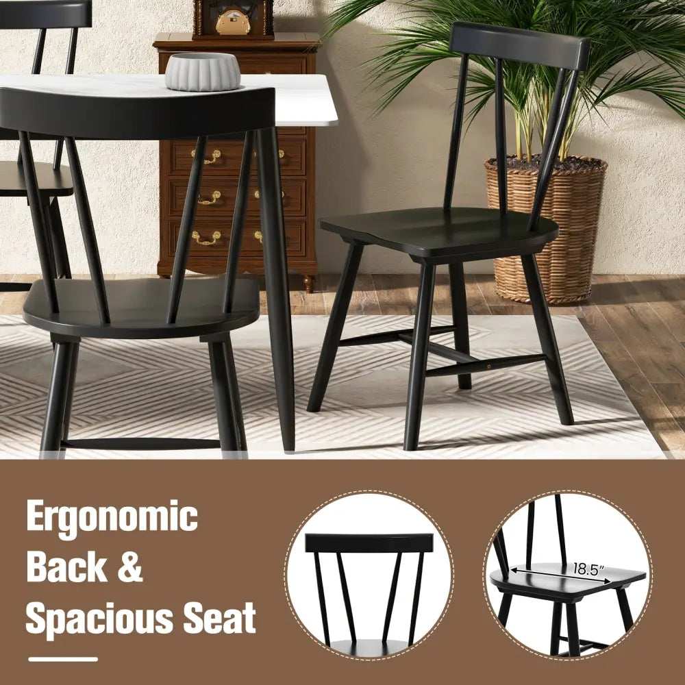 Windsor Style Armless Chairs with Solid Rubber Wood Frame-Black - Black - Chairs