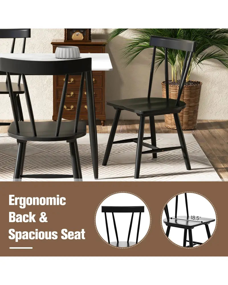 Windsor Style Armless Chairs with Solid Rubber Wood Frame-Black - Black - Chairs