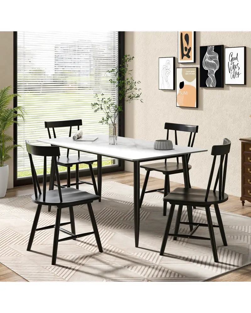 Windsor Style Armless Chairs with Solid Rubber Wood Frame-Black - Black - Chairs