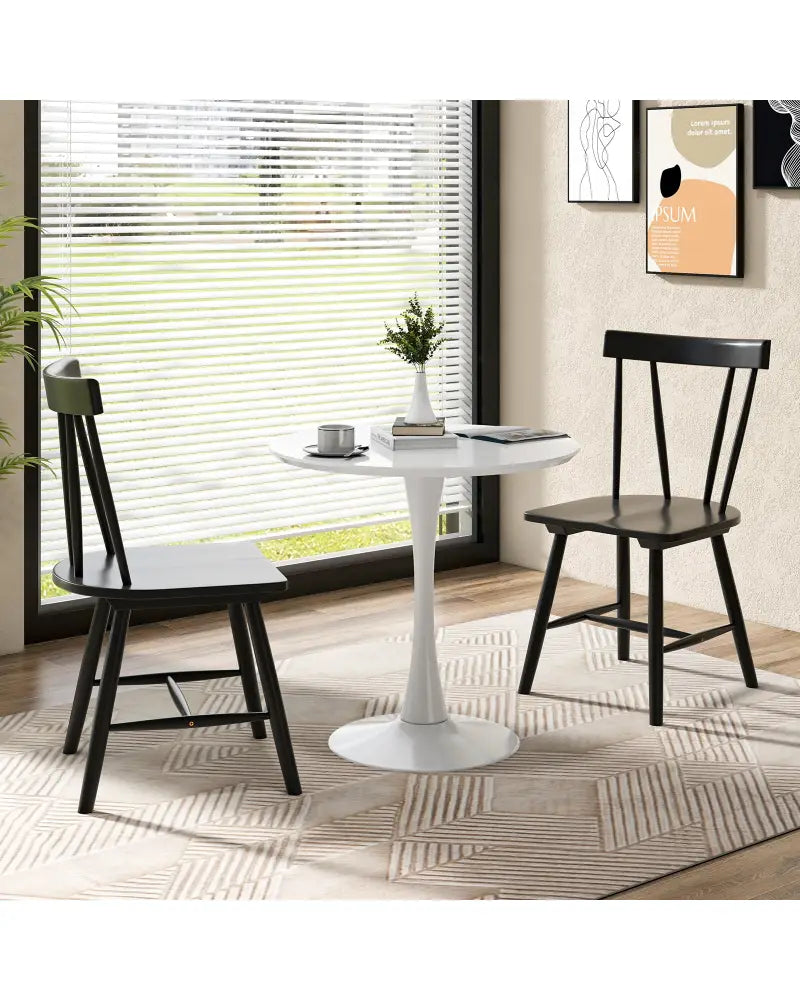 Windsor Style Armless Chairs with Solid Rubber Wood Frame-Black - Black - Chairs