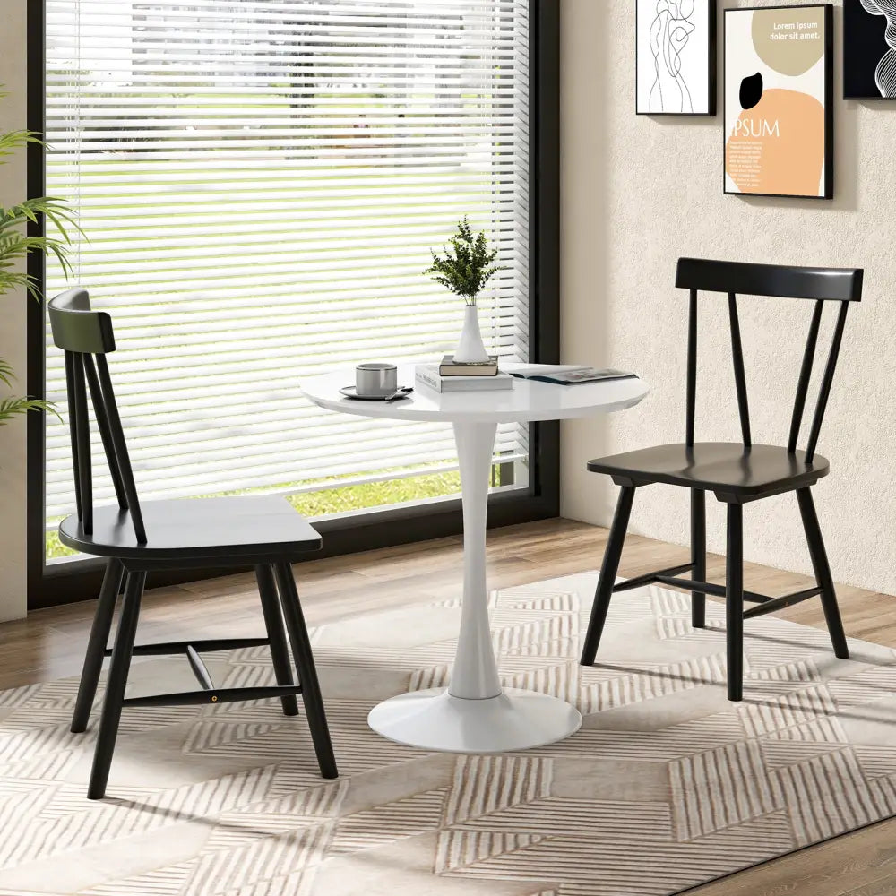Windsor Style Armless Chairs with Solid Rubber Wood Frame-Black - Black - Chairs