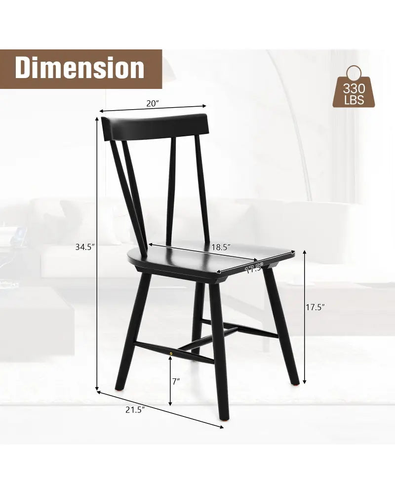 Windsor Style Armless Chairs with Solid Rubber Wood Frame-Black - Black - Chairs