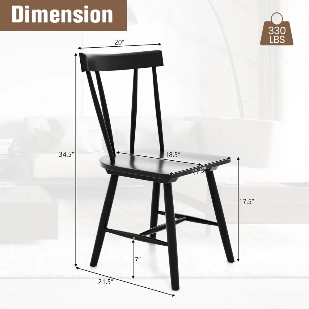 Windsor Style Armless Chairs with Solid Rubber Wood Frame-Black - Black - Chairs