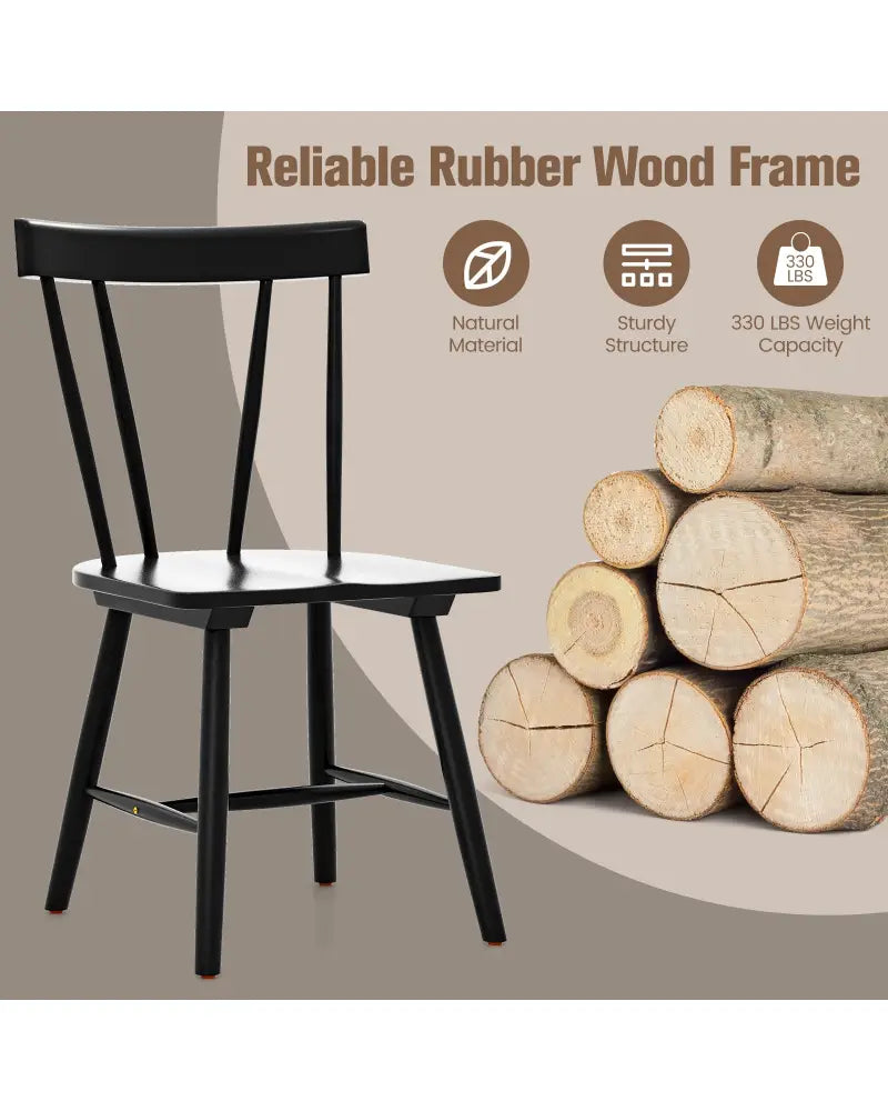 Windsor Style Armless Chairs with Solid Rubber Wood Frame-Black - Black - Chairs