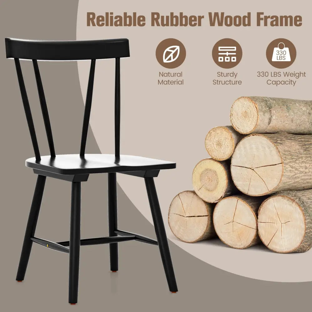 Windsor Style Armless Chairs with Solid Rubber Wood Frame-Black - Black - Chairs