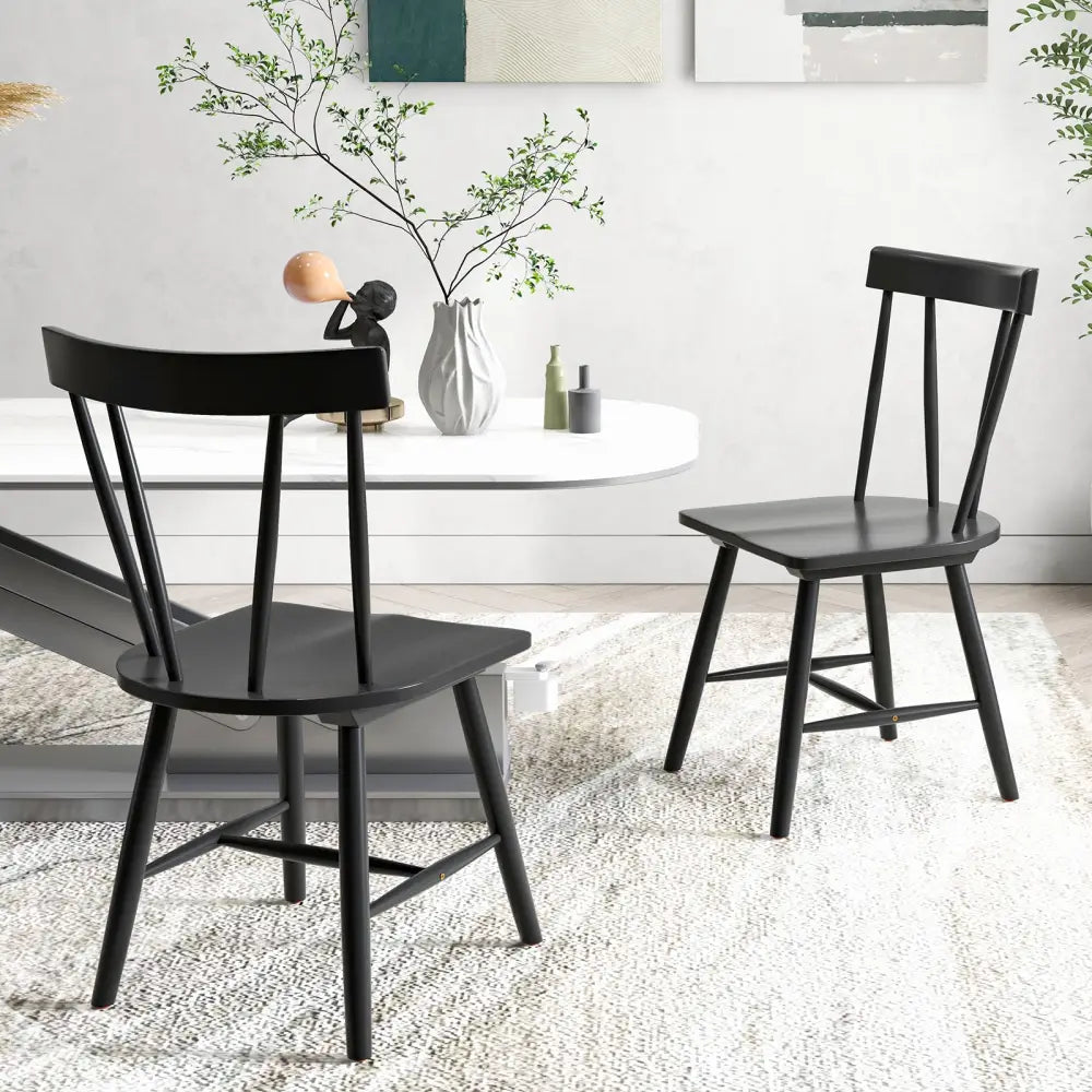 Windsor Style Armless Chairs with Solid Rubber Wood Frame-Black - Black - Chairs