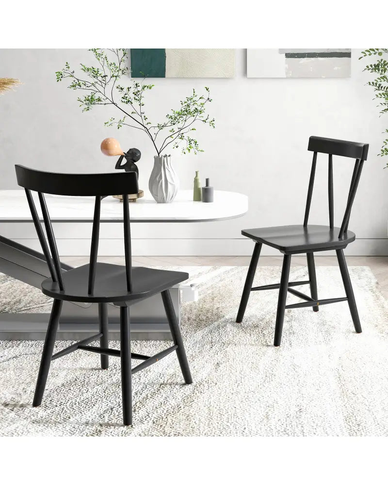 Windsor Style Armless Chairs with Solid Rubber Wood Frame-Black - Black - Chairs