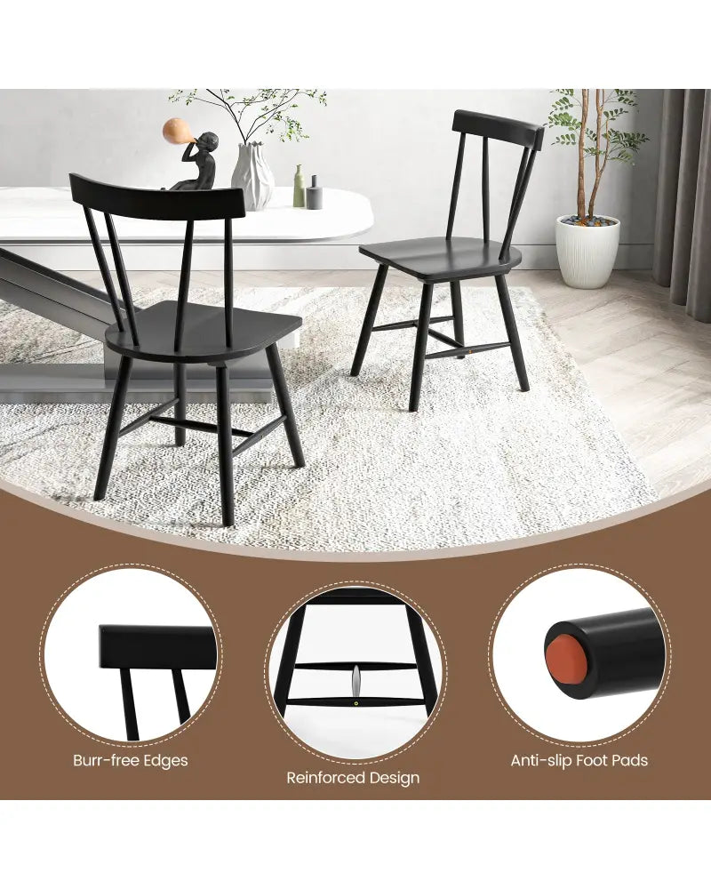 Windsor Style Armless Chairs with Solid Rubber Wood Frame-Black - Black - Chairs