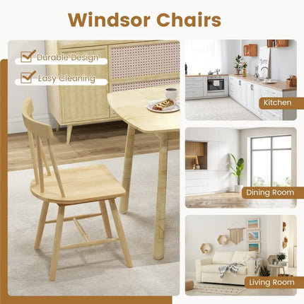 Windsor Style Armless Chairs with Solid Rubber Wood Frame-Natural - Natural - Chairs