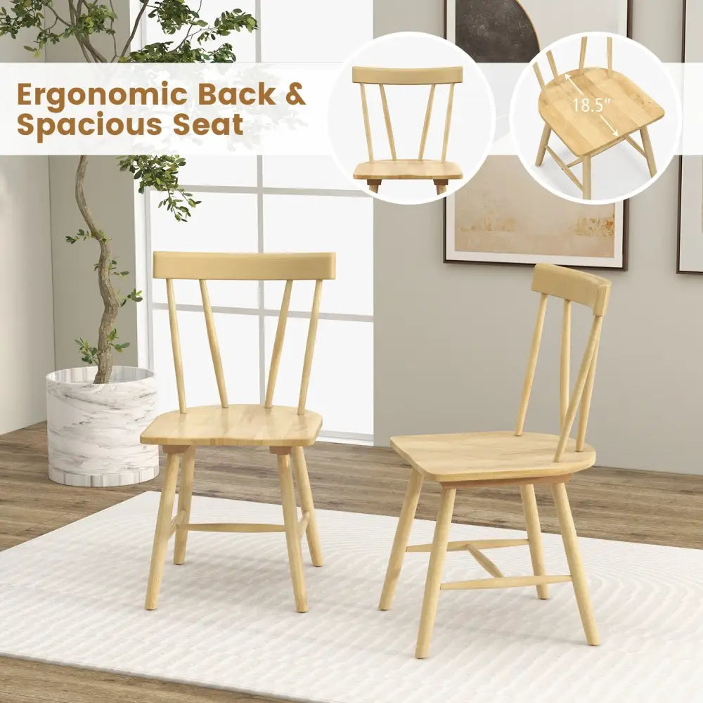 Windsor Style Armless Chairs with Solid Rubber Wood Frame-Natural - Natural - Chairs