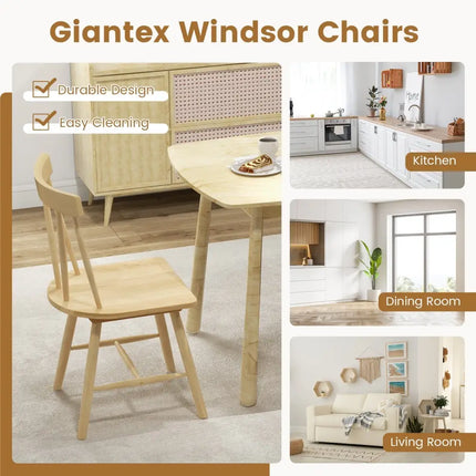 Windsor Style Armless Chairs with Solid Rubber Wood Frame-Natural - Natural - Chairs