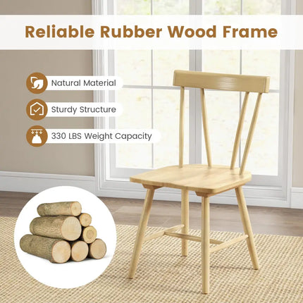 Windsor Style Armless Chairs with Solid Rubber Wood Frame-Natural - Natural - Chairs