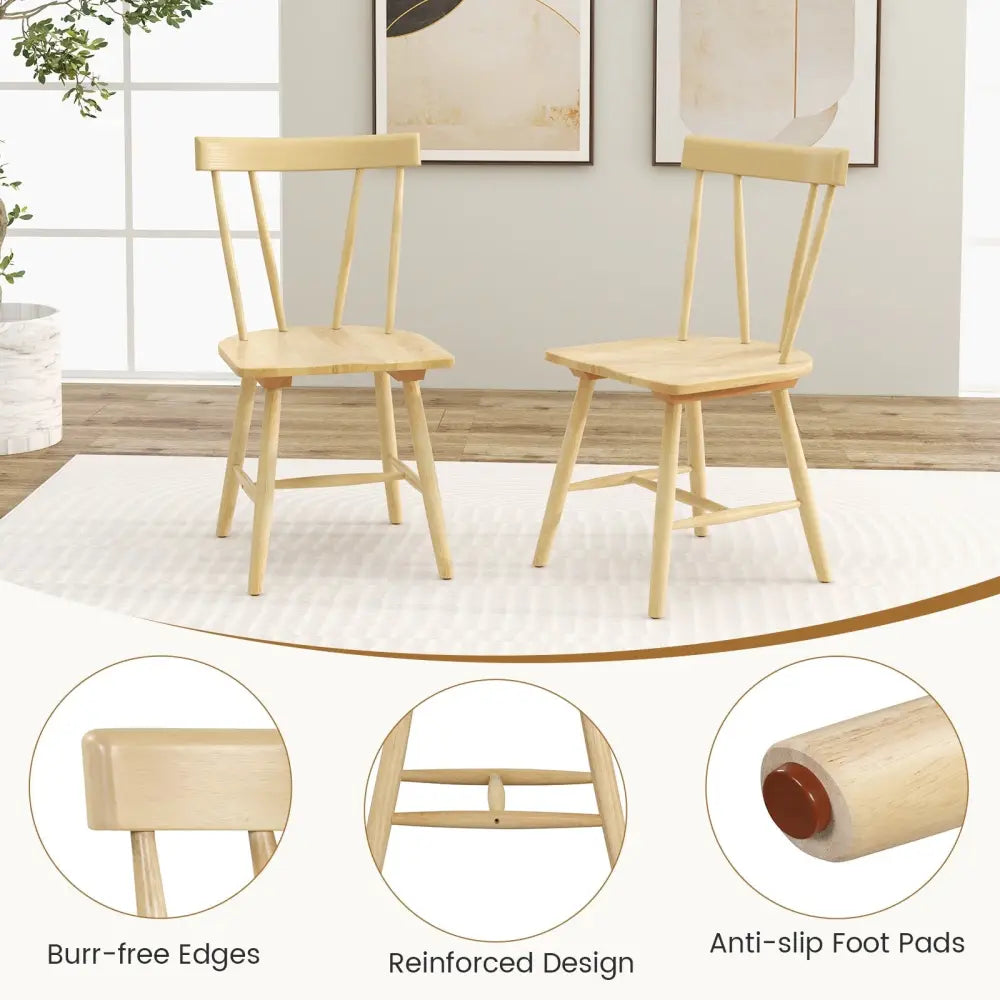 Windsor Style Armless Chairs with Solid Rubber Wood Frame-Natural - Natural - Chairs