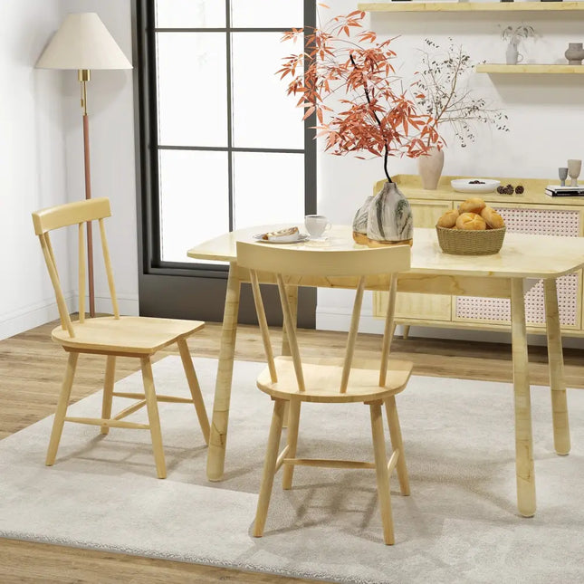 Windsor Style Armless Chairs with Solid Rubber Wood Frame-Natural - Natural - Chairs
