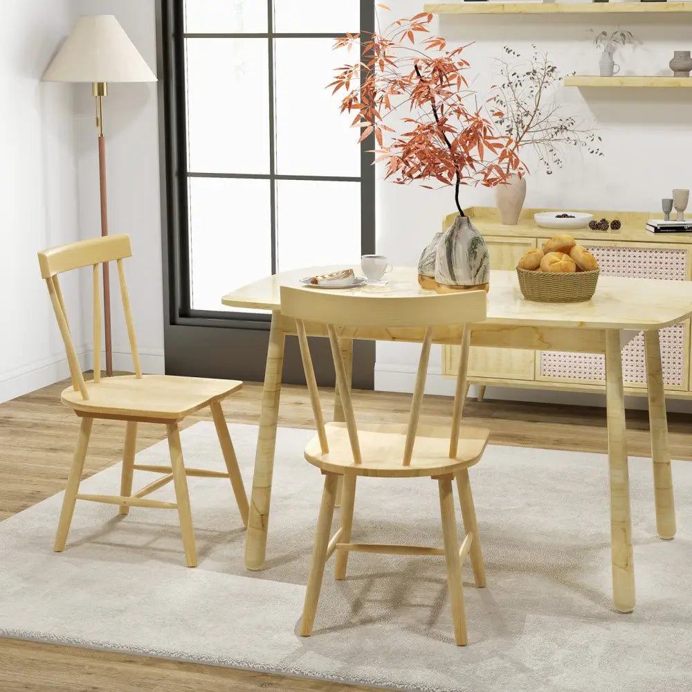 Windsor Style Armless Chairs with Solid Rubber Wood Frame-Natural - Natural - Chairs