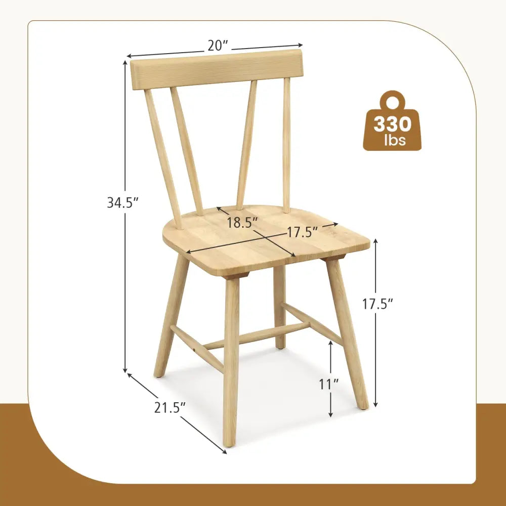 Windsor Style Armless Chairs with Solid Rubber Wood Frame-Natural - Natural - Chairs
