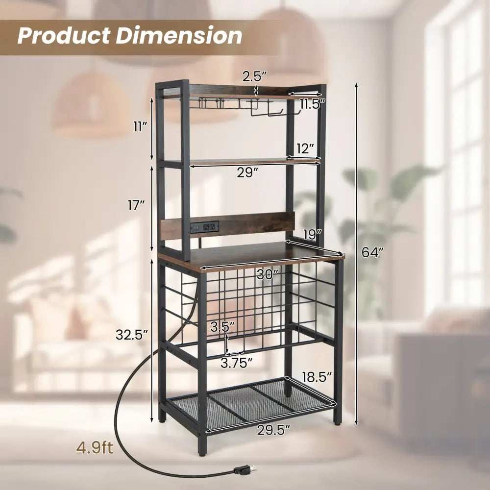 Wine Bar Cabinet Wine Rack with 4 Tier Storage Shelves and Glass Holders-Brown - Brown - Wine Racks